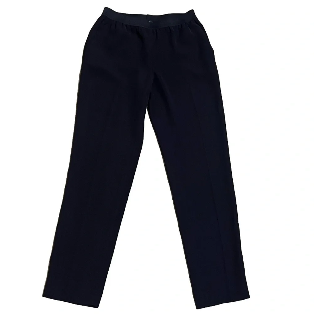 NEW Ann Taylor Pull On Straight Leg Navy Blue Dress Pants Elastic Waist Pockets - Picture 3 of 11
